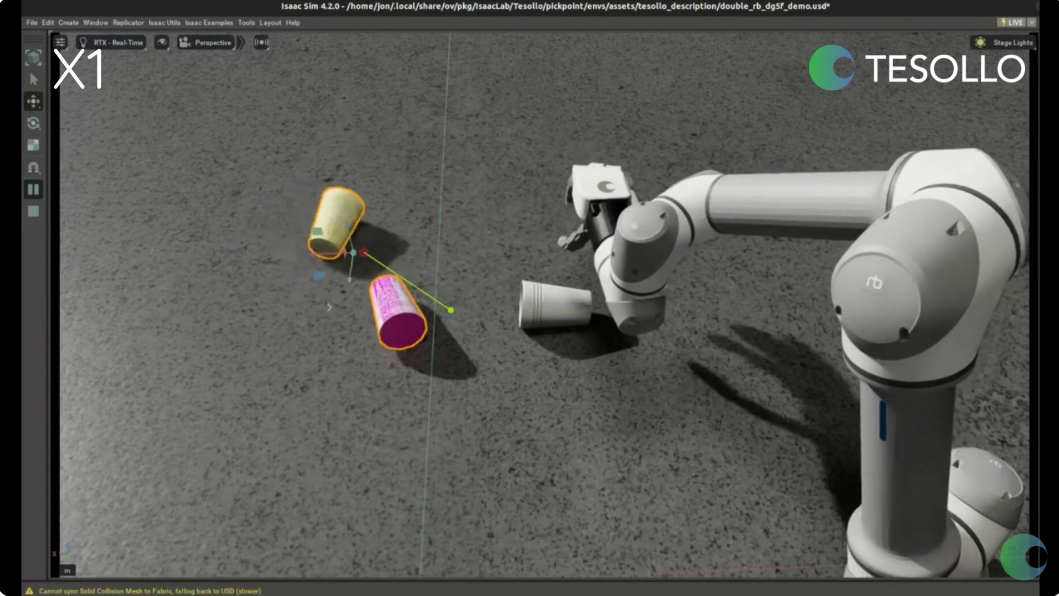 Robotic Hand in Isaac Sim: ROS2 Teleoperation & Cup Stacking